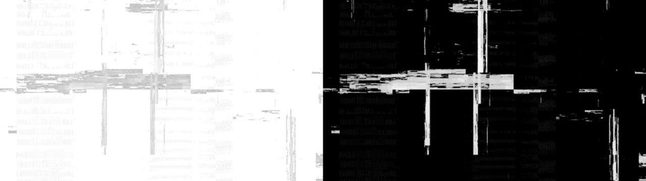 High contrast white glitch bars on black isolated on transparent background design effect