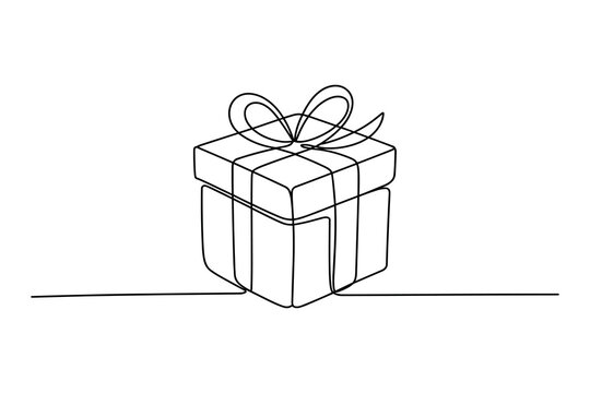 Black and white of a gift box with ribbon present package