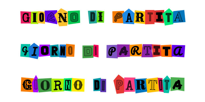 GIORNO DI PARTITA testo stile collage ransom note per design sportivi grafiche tifosi poster calcio e banner eventi calcistici