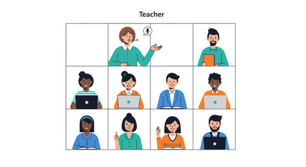 Fototapeta premium Online Class with Teacher and Students in Video Conference.