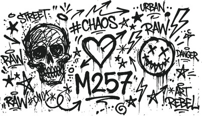 Urban street art graffiti with skull and smiley face ©  Engr Mithun