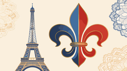 An artistic representation of the Eiffel Tower and a fleur-de-lis symbol, evoking French culture and heritage. © nebo