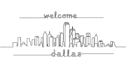 Obraz premium Welcome Dallas - Modern Line Art Skyline Illustration