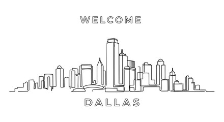 Fototapeta premium Welcome Dallas Cityscape Line Art Illustration
