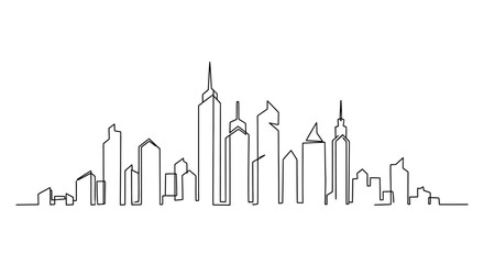Fototapeta premium Minimalist Skyline: Single Line Cityscape Art on White