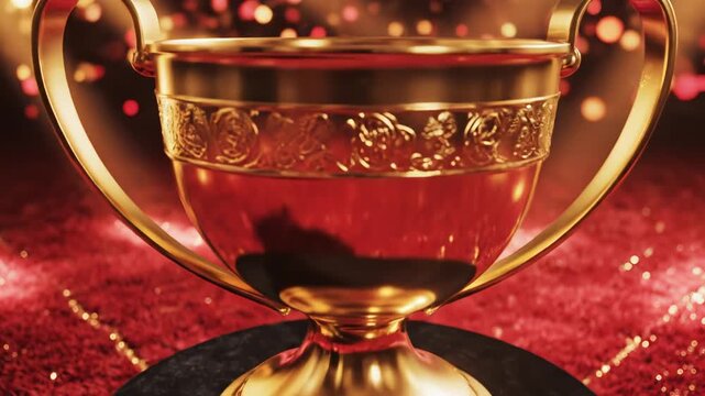 Golden trophy on pedestal with lights ideal for sleek commercial backgrounds and title sequences