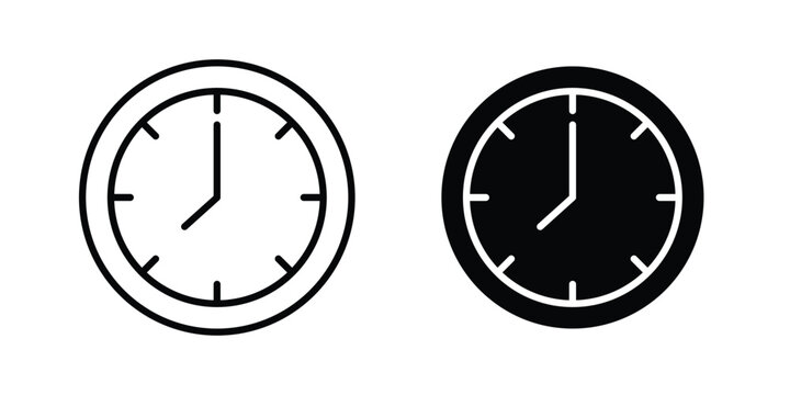 Clock icon line, outline and flat vector elements
