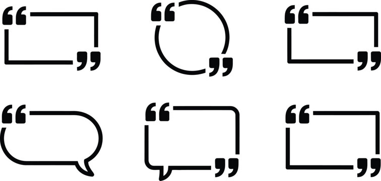 Quote box frame set, black outline typography frames on transparent background for quotes social media posts and modern graphic design.