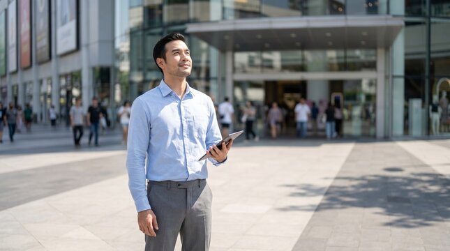 Confident Thai Investor Outside Bangkok Mall