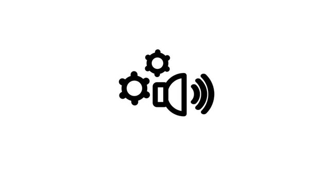 A clean icon illustration showing two interlocking gear cogs paired with a speaker sound wave representing audio or media settings configuration
