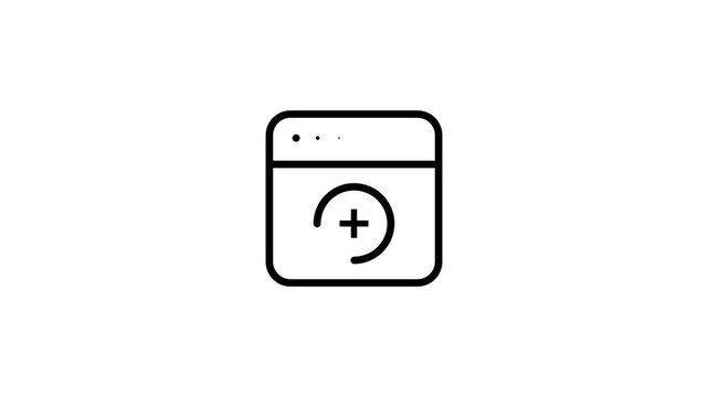 A simple outline icon of a web browser window featuring a plus sign indicating the ability to open or create a new browser tab