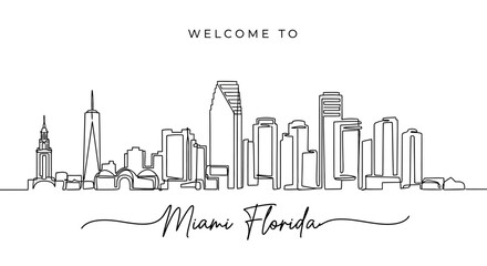 Fototapeta premium Miami Florida Skyline Line Art Cityscape Illustration