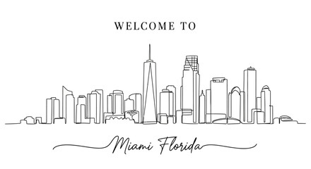 Fototapeta premium Miami Florida Skyline Line Art Illustration - Cityscape