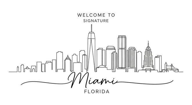 Miami Skyline Illustration: Minimalist Line Art of Florida Cityscape Design