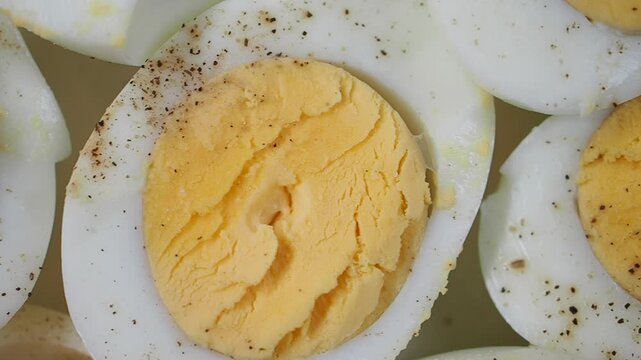 Hard boiled eggs preparation in a kitchen