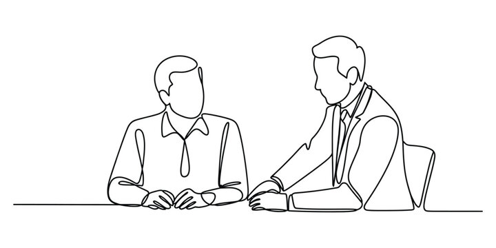 Two businessmen talking during a meeting continuous line art