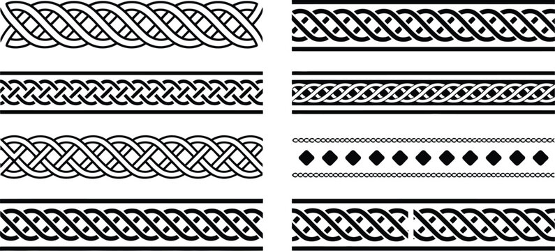 Braid border set, intricate knot line patterns and ornamental borders for vintage frames decorative graphics and classic artwork.