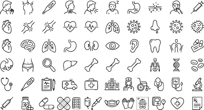 Hand drawn human anatomy medical icons set. organs body parts diagnosis healthcare vector symbols collection