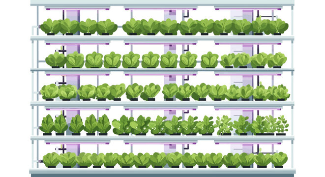 Vertical Hydroponic Farm Growing Fresh Lettuce Under Grow Lights.