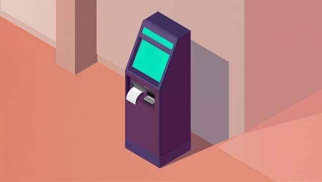 Automated Teller Machine in Contemporary Interior with Digital Screen and Card Reader