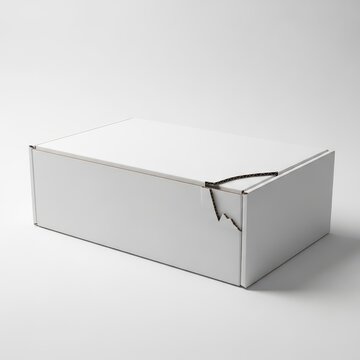 A white cardboard box with an open flap on a plain background.