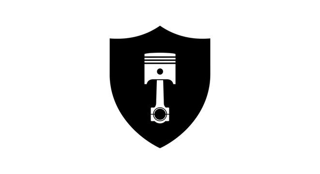 Piston inside a shield icon, representing engine protection, automotive reliability, and mechanical security.