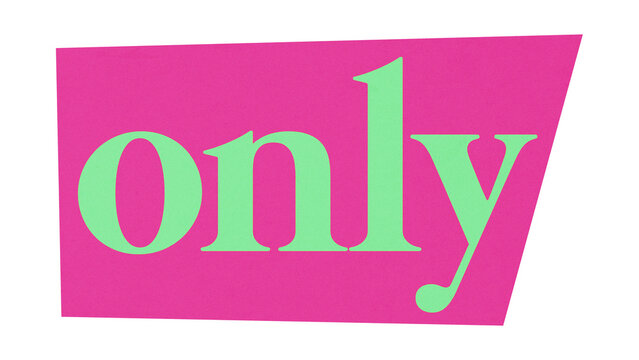 Light green only text on magenta parallelogram cutout isolated