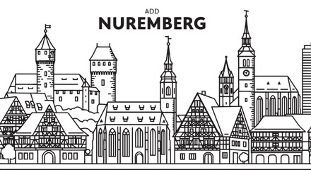 Fototapeta premium Nuremberg Germany Skyline Drawing Illustration Art