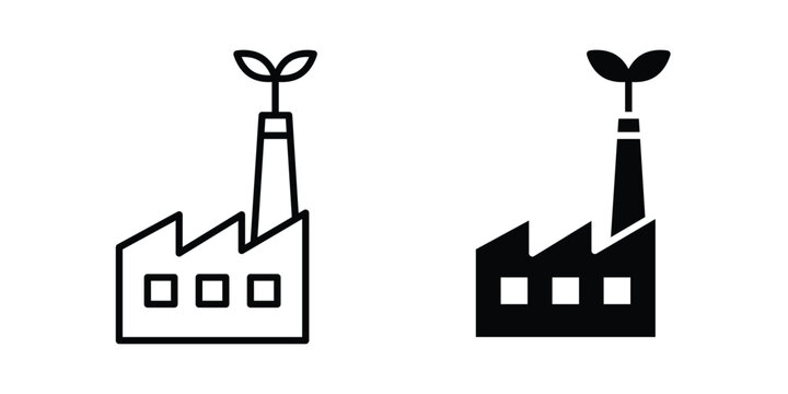 Green factory icon line, outline and flat vector elements