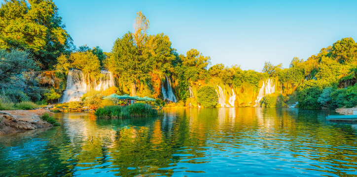 Kravice Waterfalls on the Trebižat River, a natural amphitheater of cascading water and lush green nature near Ljubu&scaron;ki, Bosnia and Herzegovina.