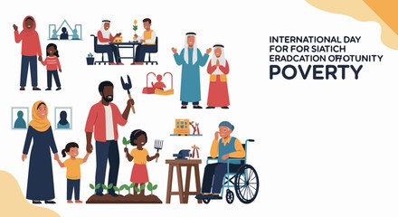 Fototapeta premium International Day for the Eradication of Poverty. Global efforts to achieve eradication of poverty and social justice worldwide. Community support for eradicating poverty.