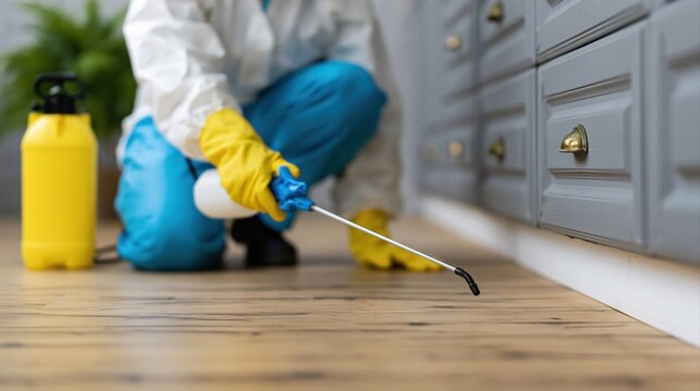 Pest control service spraying chemical insecticide for home hygiene and sanitation