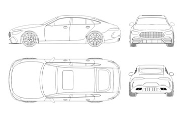 Obraz premium car outline drawing, sketch, contour image