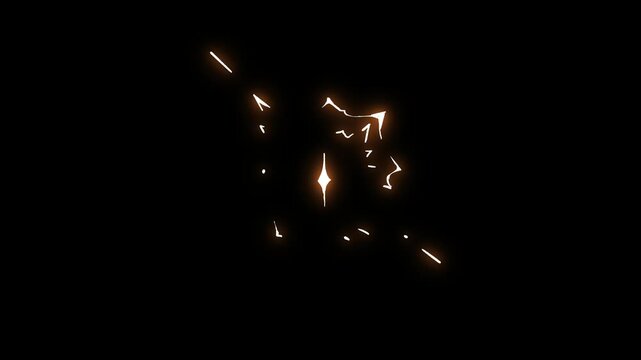 Energy blast explosion, flash FX elements, lightning thunder boom electrical cartoon animation, hand draw effect, glowing comic elements on black screen background. 4K