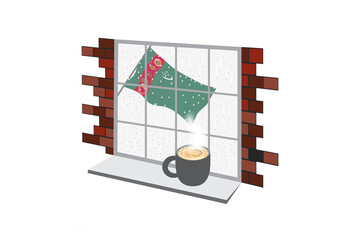 Obraz premium Turkmenistan Coffee Rain Window Vector Illustration