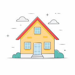 Fototapeta premium Stylized Illustration of a Yellow House with Red Roof