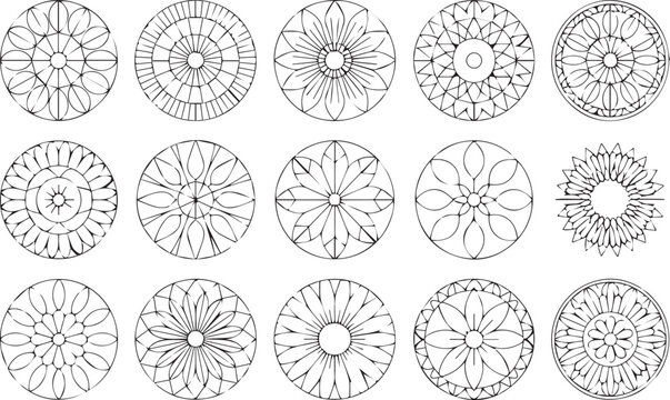 Collection of fifteen circular ornamental patterns