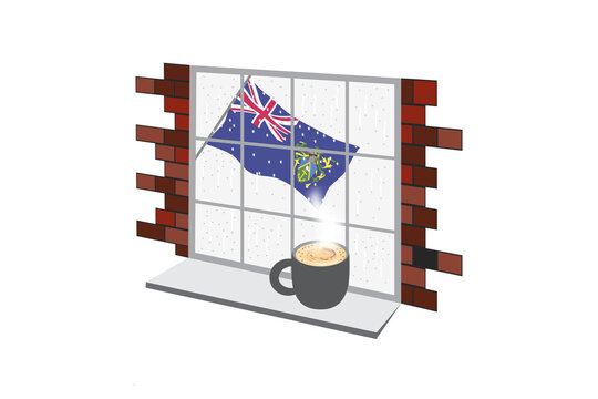 Pitcairn Islands Coffee Rain Window Vector Illustration