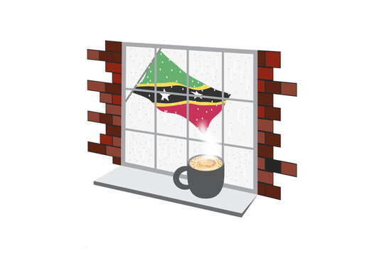 Saint Kitts and Nevis Coffee Rain Window Vector Illustration