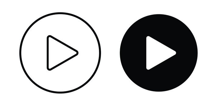 Media play button icon line, outline and flat vector elements