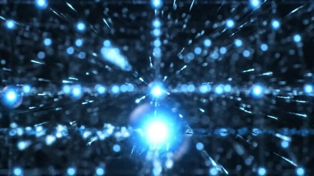 Glowing blue neural network orbs in digital space.