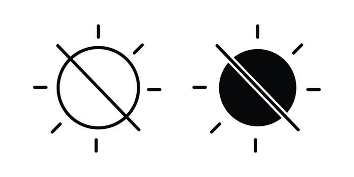No sun icon line, outline and flat vector elements