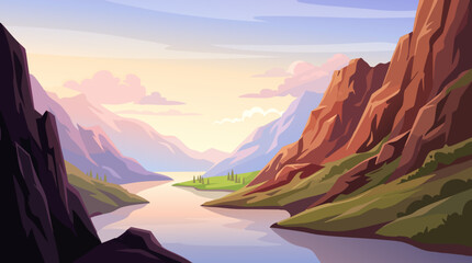 Mountain river valley landscape with cliffs and scenic view © AnwarHosan