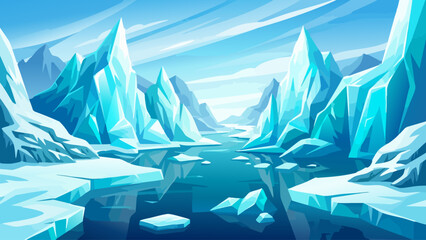 Frozen glacier ice mountains lake arctic landscape illustration © AnwarHosan