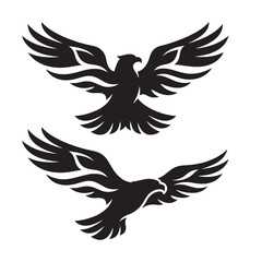 Fototapeta premium Dual Flying Eagle Phoenix Wing Black Silhouette Vector Emblem Set