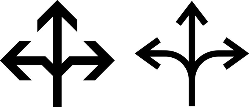 Set of threeway split arrow icons, direction signs, vector illustration