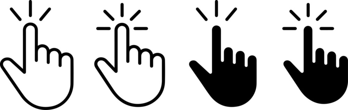 Set of hand cursor click icons isolated on white background