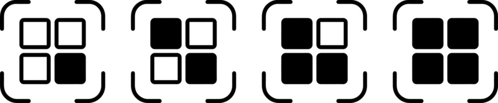 Set of four square grid icons with different fill levels in focus frame