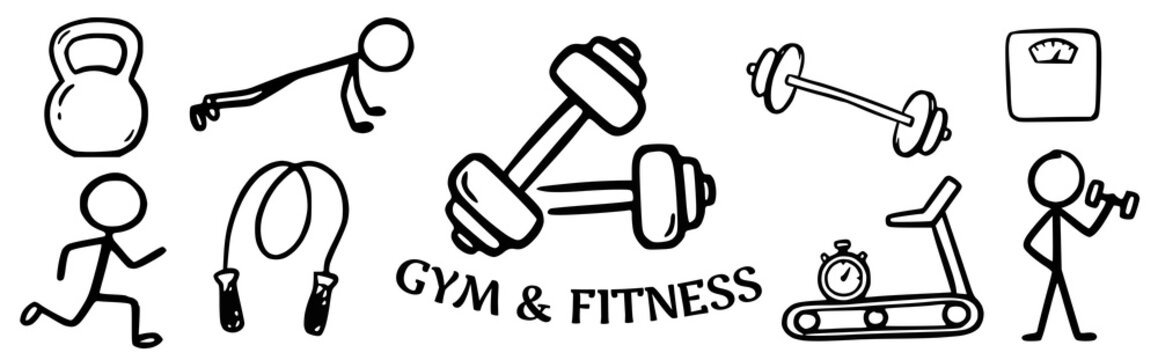 Gym and fitness Doodle Vector Illustration