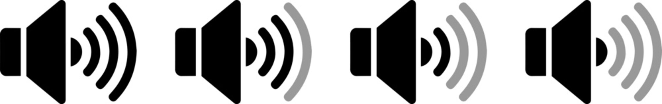 Set of four speaker volume icons with varying sound levels